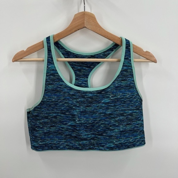 Fabletics Marika Racer-back Green/Blue Sports Bra Activewear Ladies Large - Picture 1 of 3